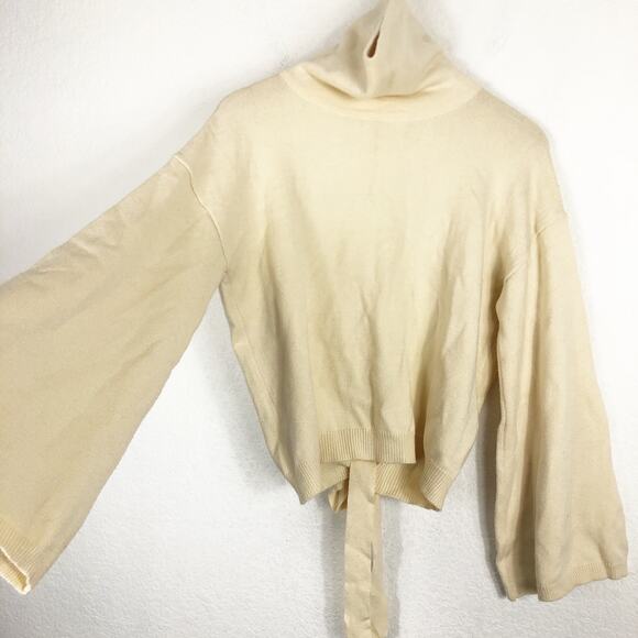 LPA Revolve Cybil Sweater in Cream Size XL Open Back Bell Sleeve Knit Turtleneck - Picture 11 of 14